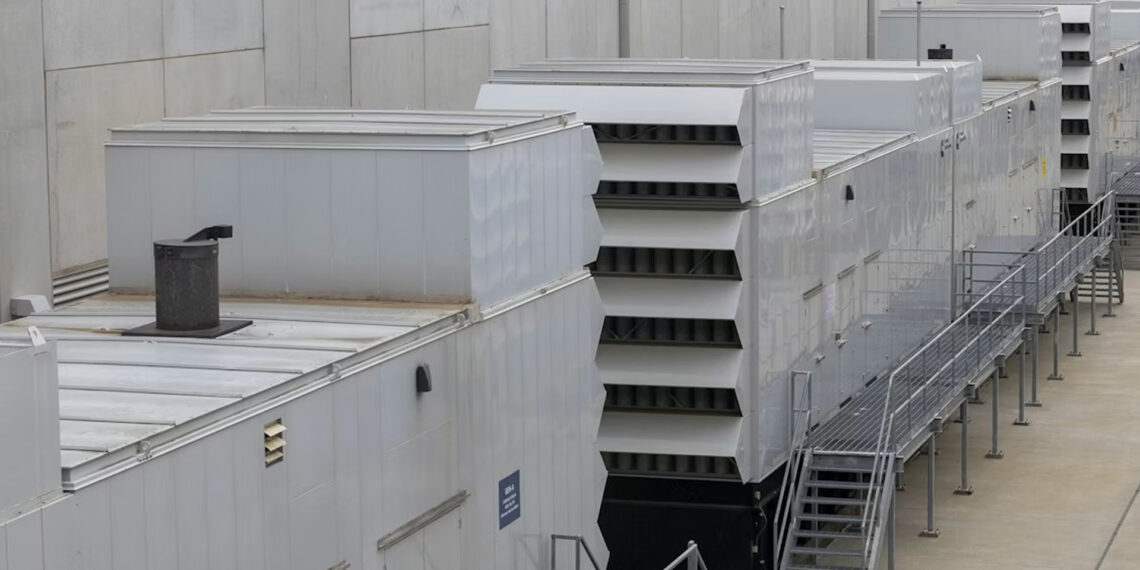 Diesel generators sit outside a data center in Ashburn, Va. (Amanda Andrade-Rhoades for The Washington Post via Getty Images)