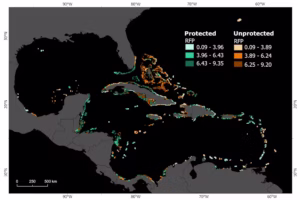 A study looked at reef functional potential around the Caribbean and Gulf and found where reefs with high functional potential were protected and where they were not. (Sara Melo-Merino, et al., 2026)
