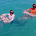 Carly Dennison (left) and Jordan Holder from the Rosenstiel School, prepare to outplant Flonduran and Florida elkhorn corals in the Dry Tortugas, Florida Keys. (Bailey Marquardt, Coral Reef Futures Lab)