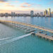 An aerial view of the Miami skyline at sunset from Biscayne Bay (iStock image)