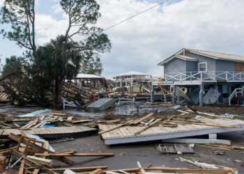 Destruction caused by Hurricane Helene in Keaton Beach (Staff Sgt. Jacob Hancock/U.S. Air National Guard, via Defense Visual Information Distribution Service)
