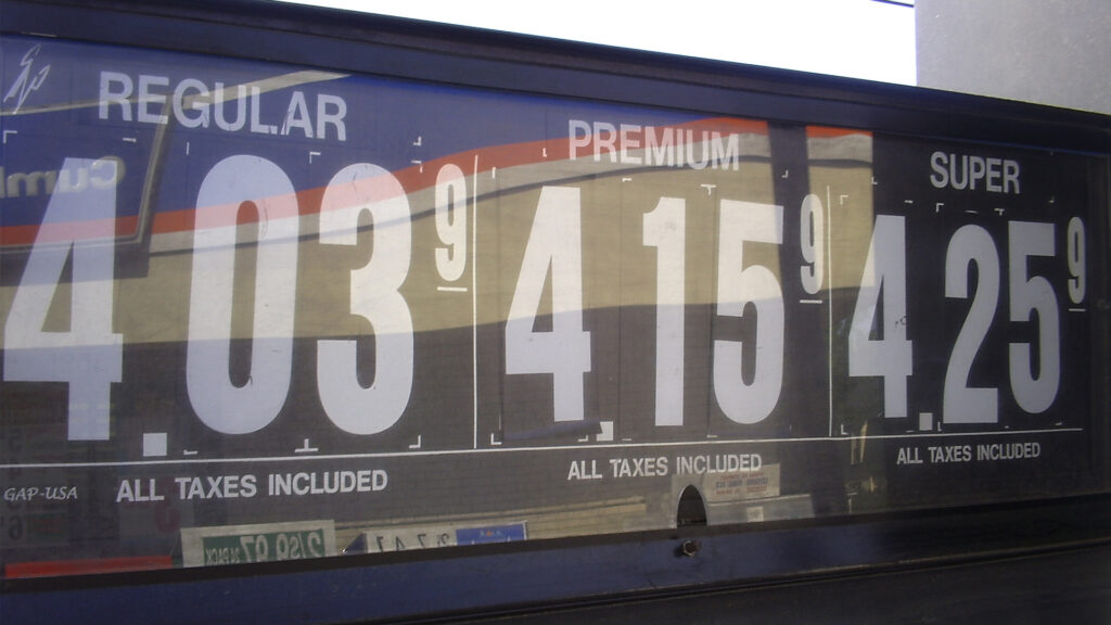 Prices at a gas station (Micov, CC BY 3.0, via Wikimedia Commons)