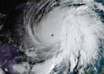 Hurricane Melissa straddles the worlds of day and night as it becomes a Category 5 storm. (GOES imagery: CSU/CIRA & NOAA, Public domain, via Wikimedia Commons)