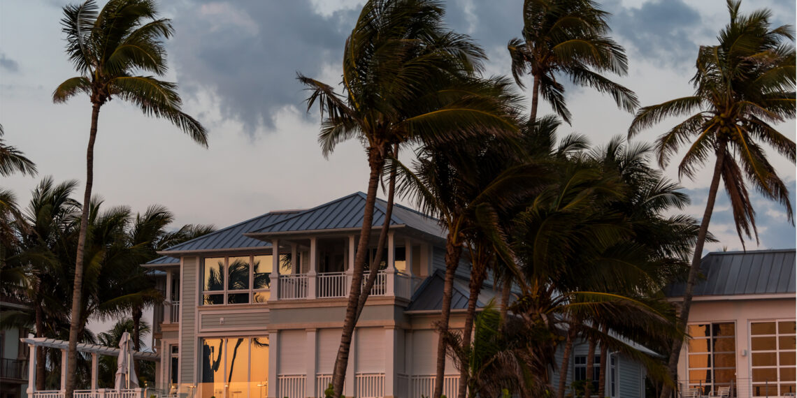 Wind blows palms in front of a Florida home (iStock image)